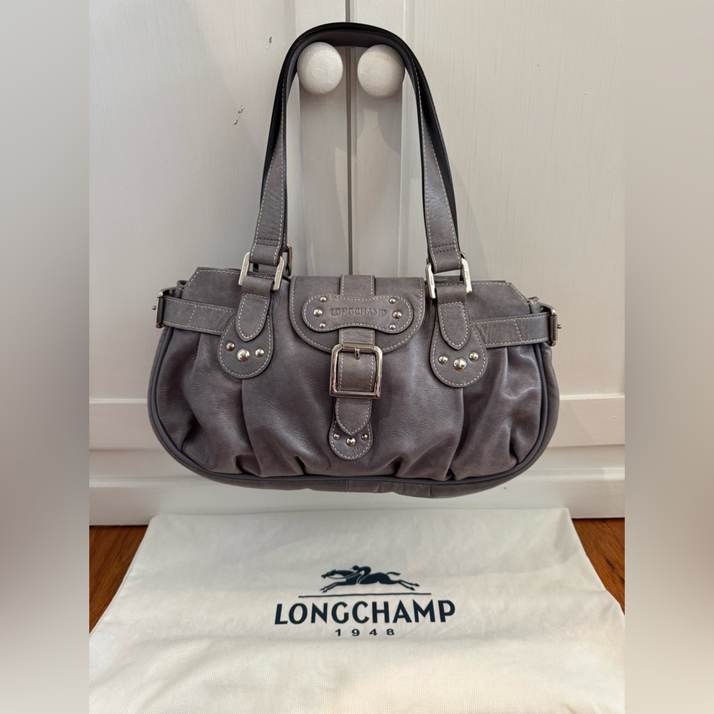 Longchamp Paris Idole Shoulder Bag (France) - Gray / Silver - Y2K, boho, vintage